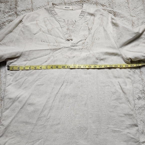 Linen blend Box shirt with embroidery Short sleeves cream color Size L UTCOCO - Picture 11 of 12